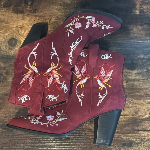 Penny loves‎ Kenny Red embroidered booties size 8.5 - Picture 7 of 9